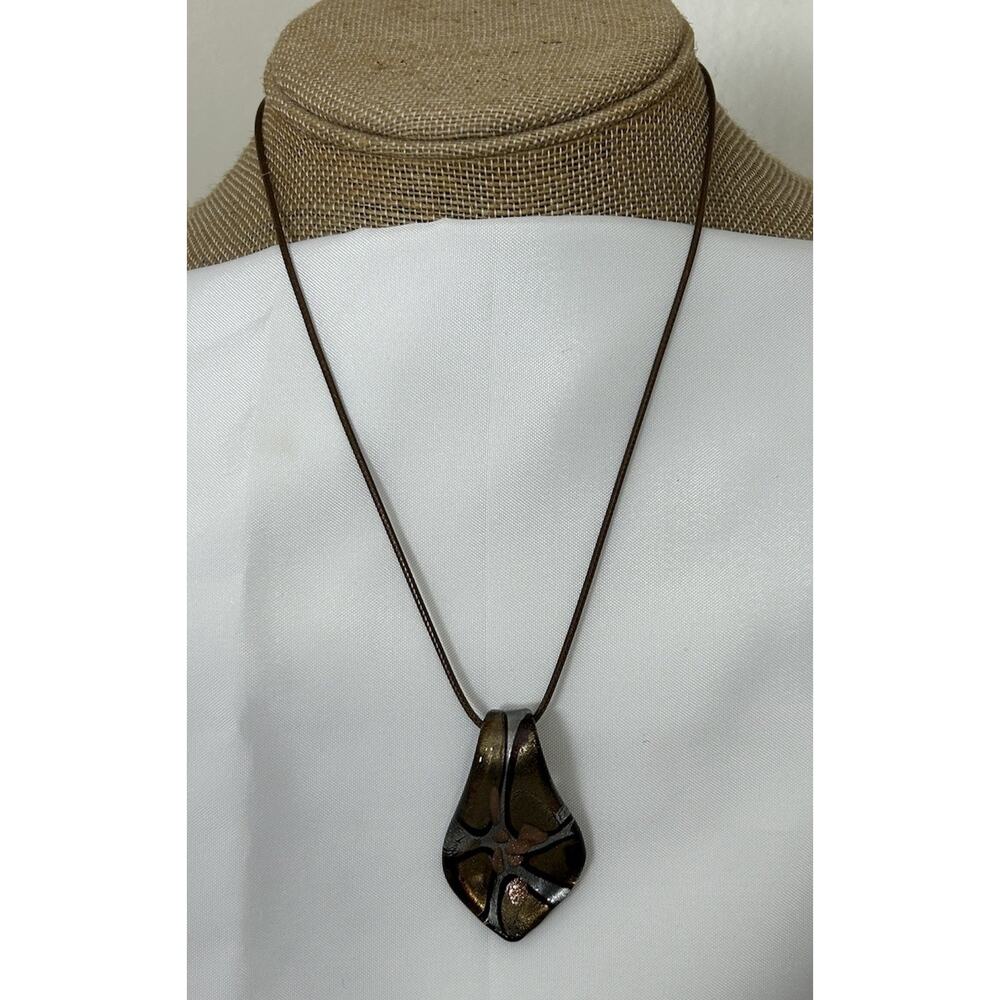 Handmade Glass Pendant On 19” Wax Cord Necklace. Pendant Measures 2”